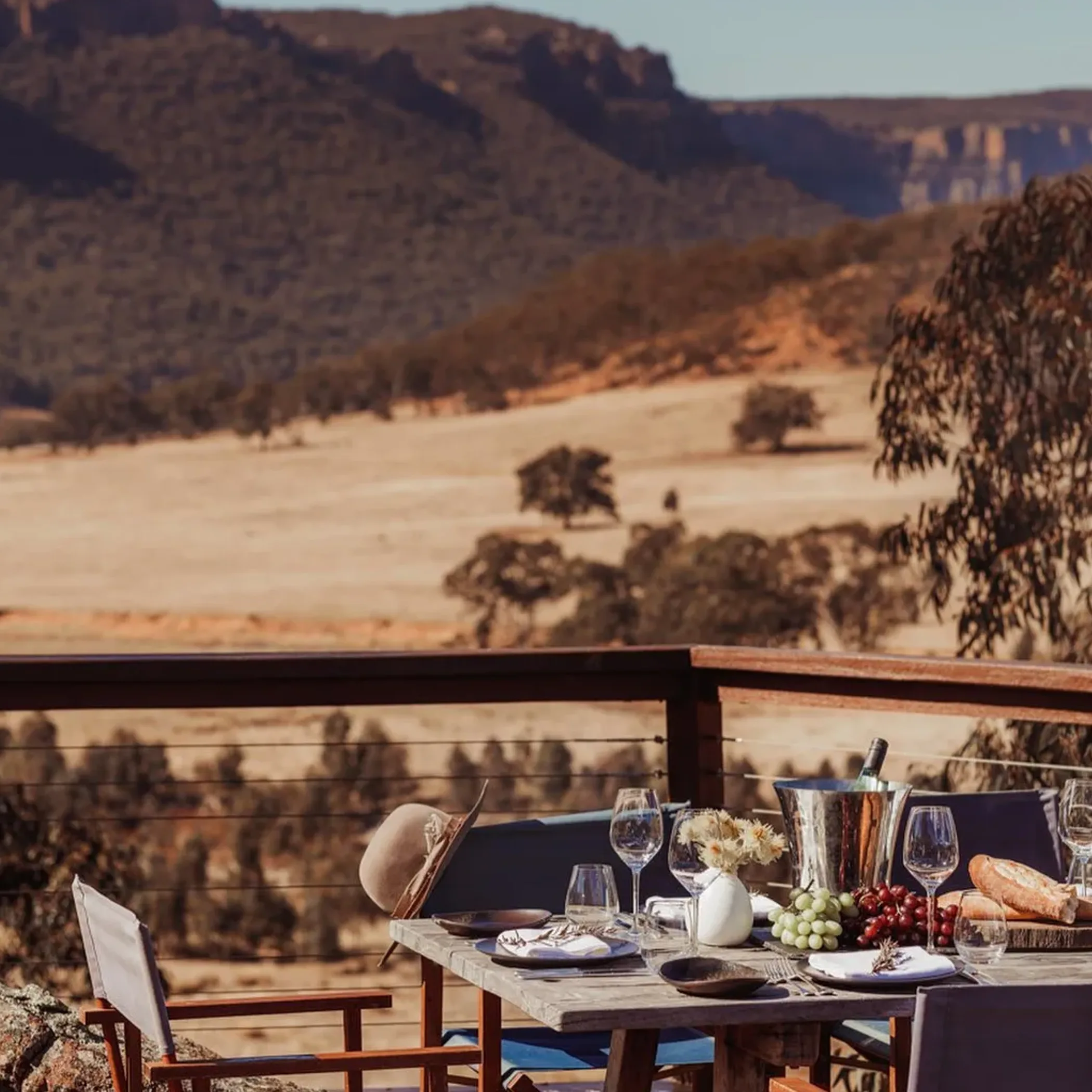dining setup overlooking scenic valley